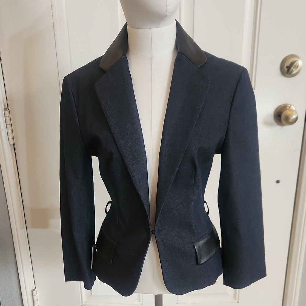 Moschino Deep Charcoal Grey Blazer with Leather Details